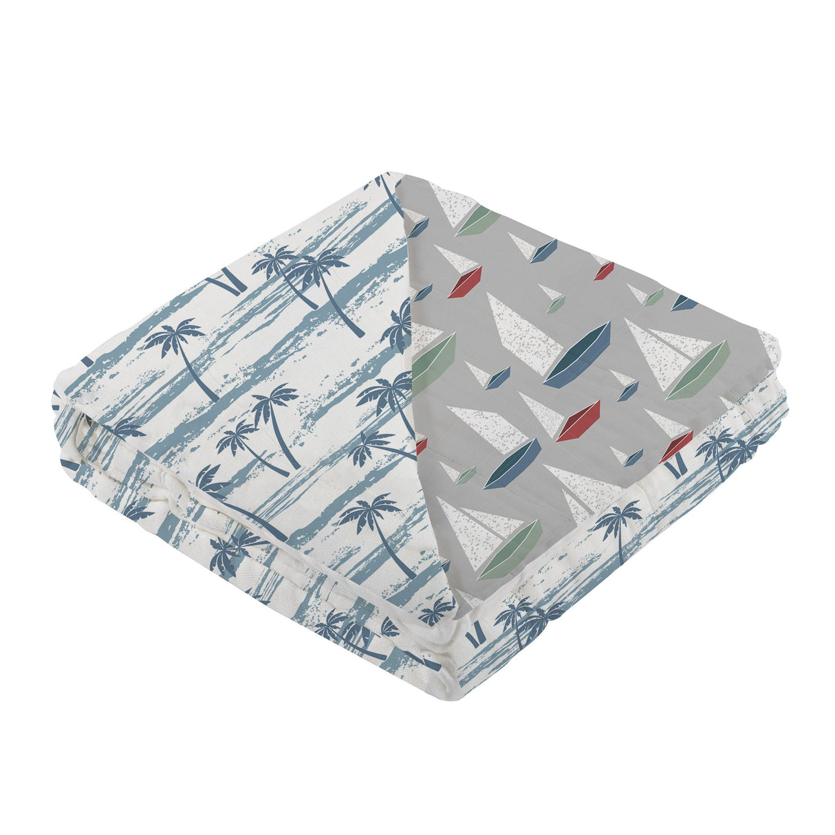 Ocean Palm Trees and Marina Sailboats Bamboo Newcastle Blanket - HoneyBug