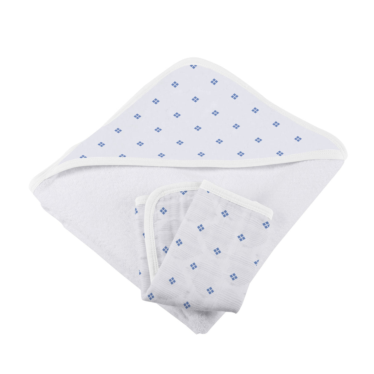 Periwinkle Diamond Polka Dot Bamboo Hooded Towel and Washcloth Set - HoneyBug