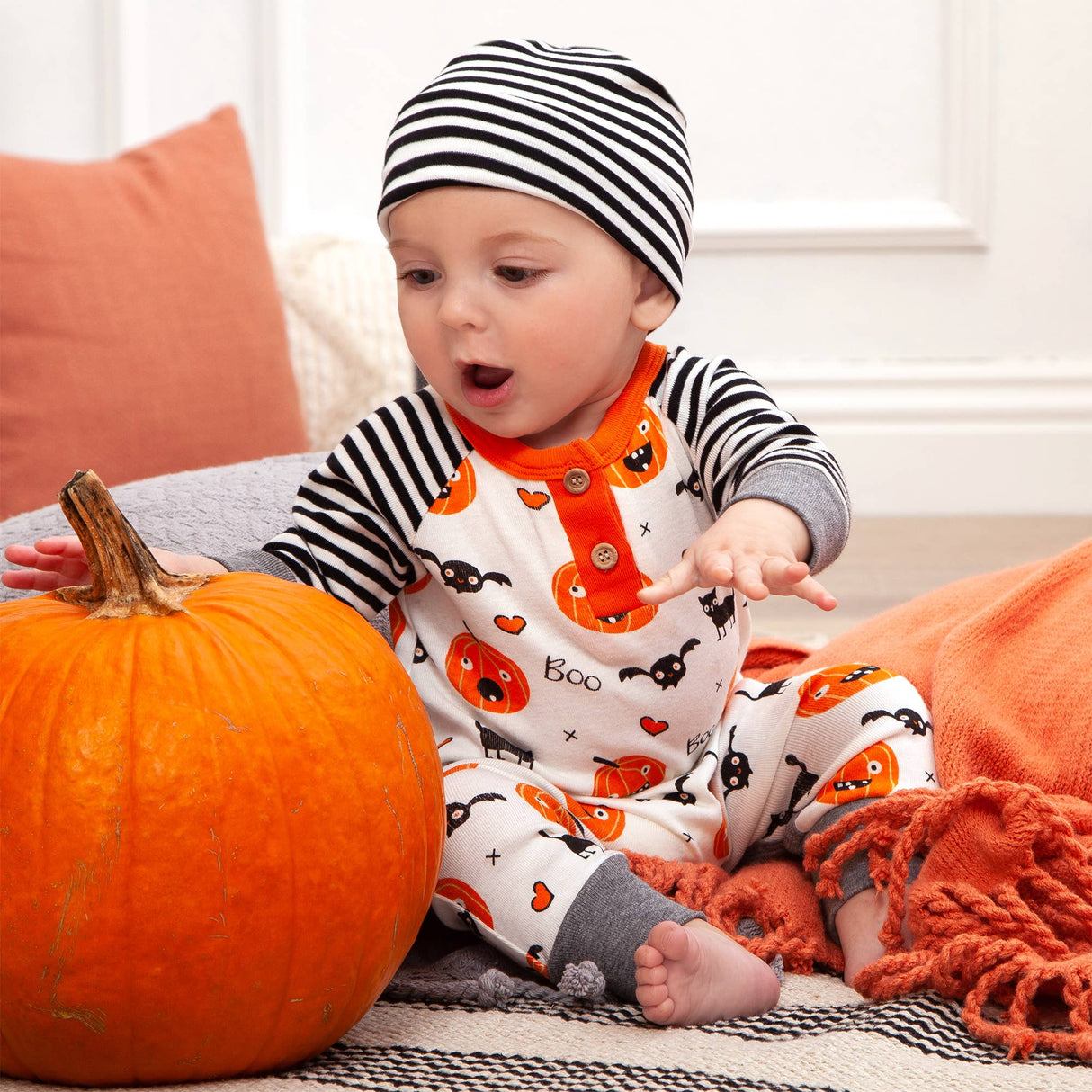 Playful Pumpkins Henley Romper - HoneyBug