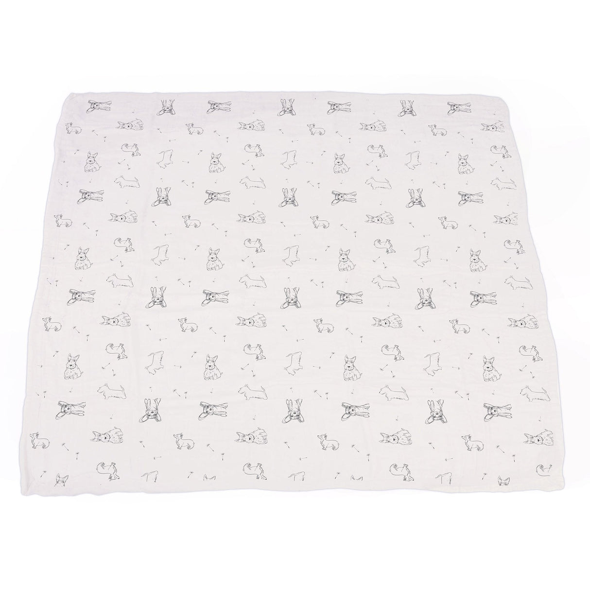 Corgi and Dandelion Seeds Bamboo Muslin Newcastle Blanket - HoneyBug