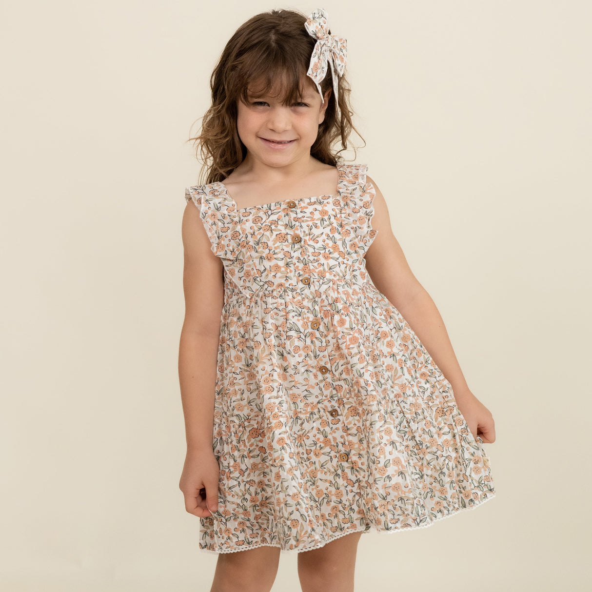 Organic Flutter Buttoned Tiered Dress - Magnolia - HoneyBug 