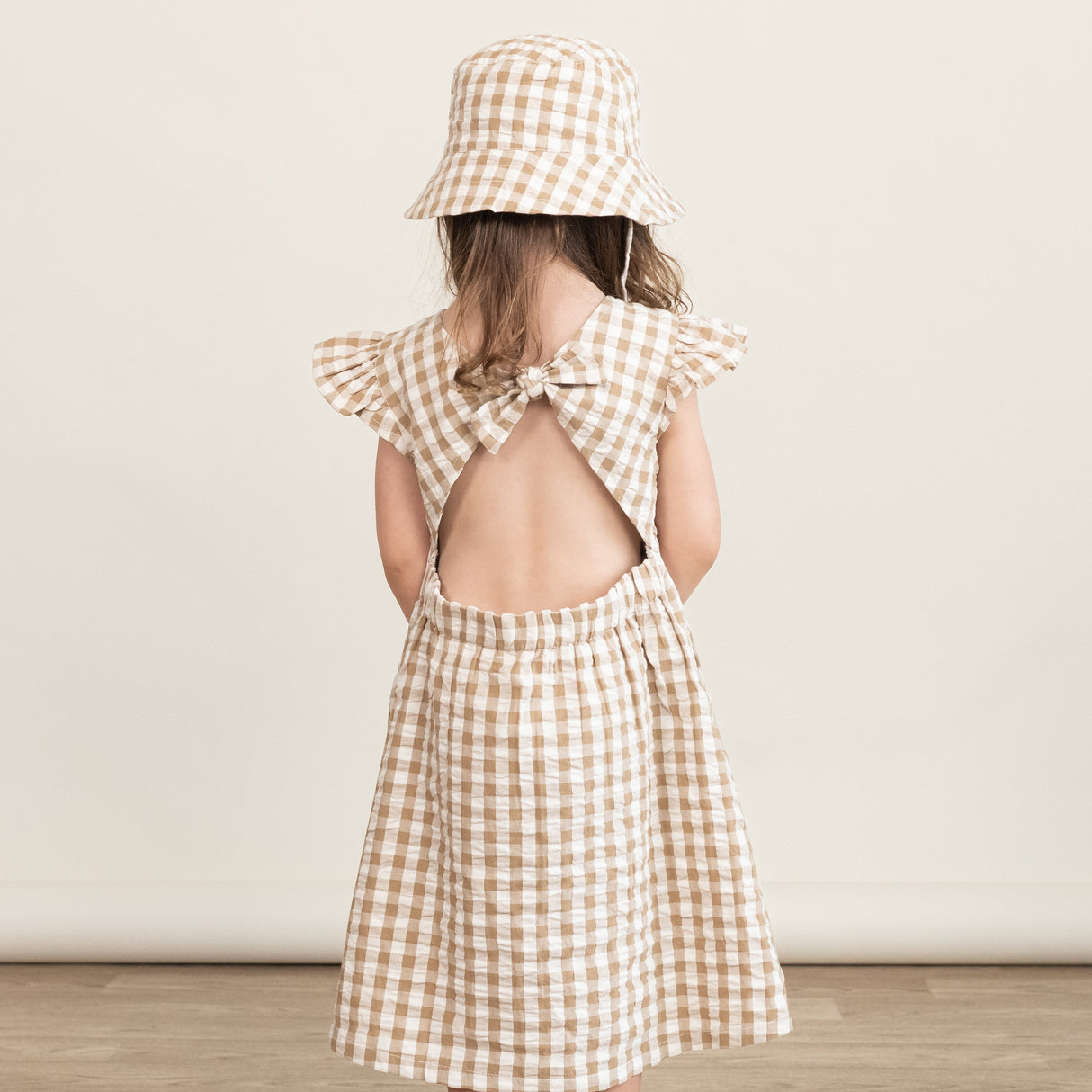 Organic Flutter Summer Dress - Brown Chequered - HoneyBug 