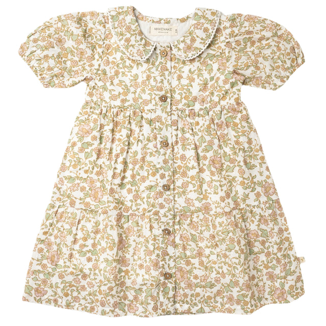 Organic Puff Sleeve Collar Dress - Tuscan Bloom - HoneyBug 