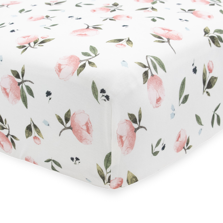 Stretch Knit Crib Sheet - Watercolor Rose - HoneyBug 