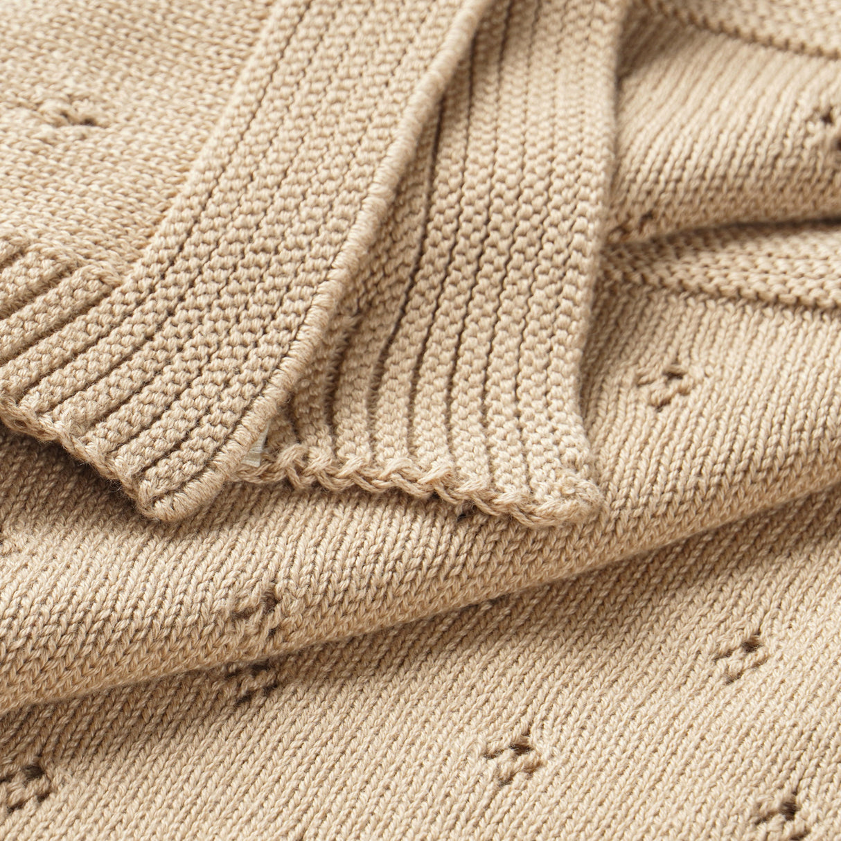 Organic Cotton Pointelle Baby Blanket - Sand - HoneyBug 