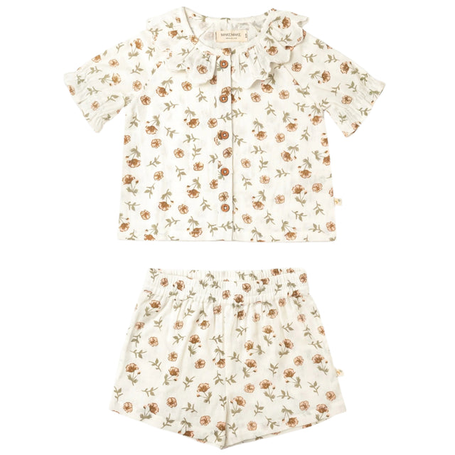 Organic Collared Puff Sleeve Top & Shorts Set - Fleur - HoneyBug 