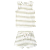 Organic Tank & Tee Shorts Set - Sage Stripes - HoneyBug 