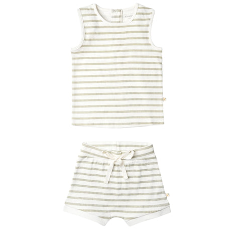 Organic Tank & Tee Shorts Set - Sage Stripes - HoneyBug 