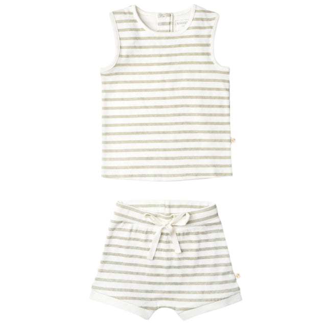 Organic Tank & Tee Shorts Set - Sage Stripes - HoneyBug 