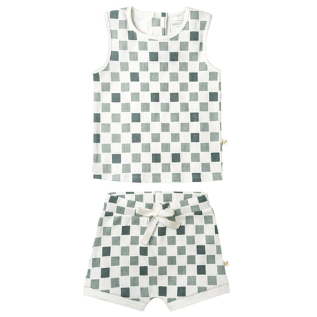 Organic Tank & Tee Shorts Set - Chequered - HoneyBug 
