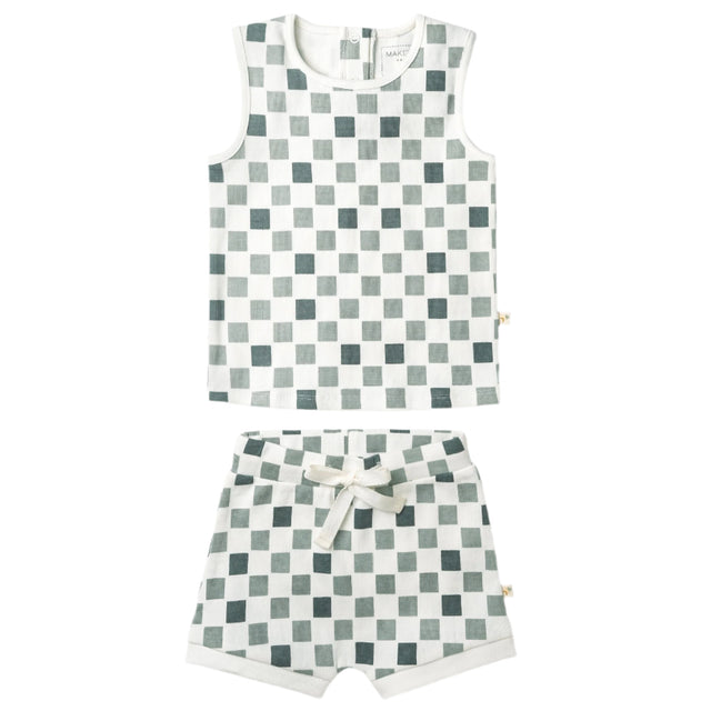 Organic Tank & Tee Shorts Set - Chequered - HoneyBug 