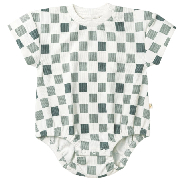 Organic Short Sleeve Bubble Romper - Chequered - HoneyBug 