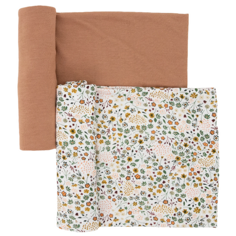 Stretch Knit Swaddle Blanket 2 Pack - Pressed Petals - HoneyBug 