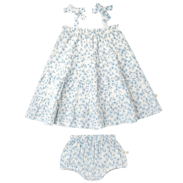 Organic Tiered Dress - Blue Vines - HoneyBug 