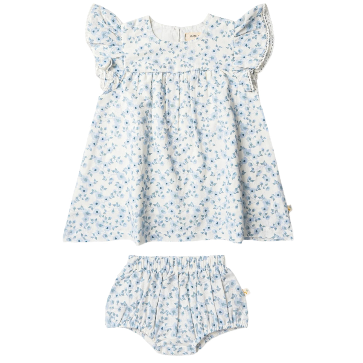 Organic Short Sleeve Flutter Dress - Blue Vines - HoneyBug 