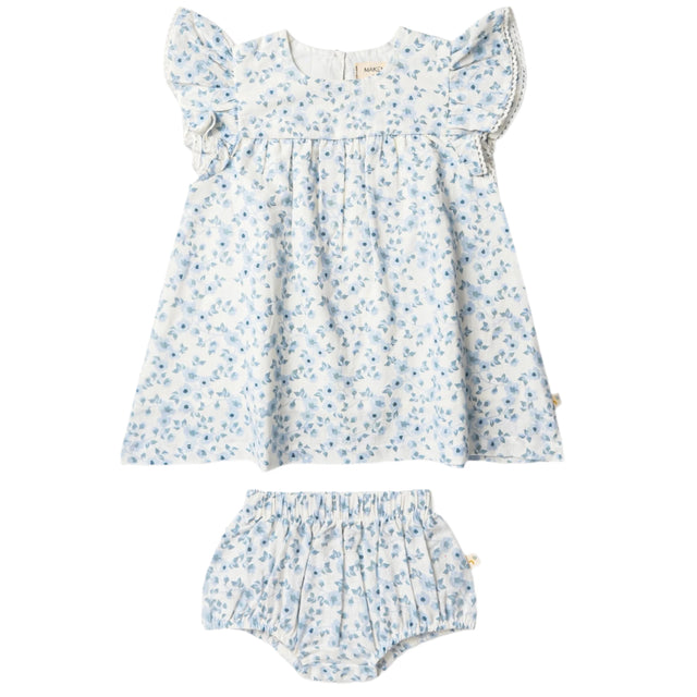 Organic Short Sleeve Flutter Dress - Blue Vines - HoneyBug 