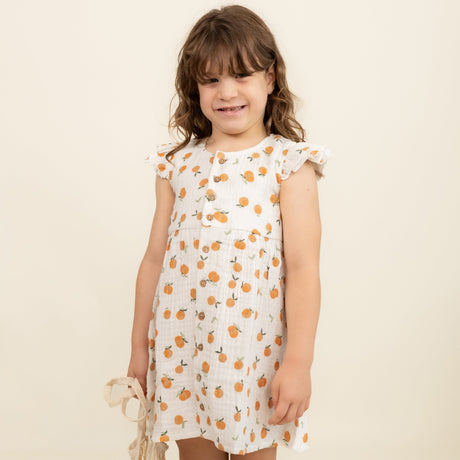 Organic Button Flutter Dress - Mandarin - HoneyBug 