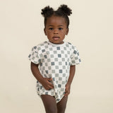 Organic Short Sleeve Bubble Romper - Chequered - HoneyBug 