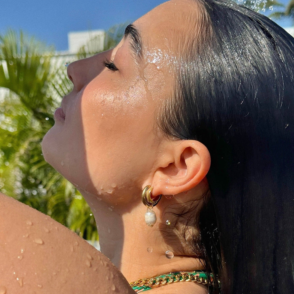 Melrose Mini Hoop Pearl Earring - HoneyBug 