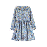Girls Adelaide Velvet Tie Dress | Blue and Mustard Wildflowers - HoneyBug 