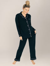 Clea Bamboo Classic Long Sleeve Pajama Set | Black - HoneyBug 