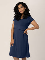 Eleanora Bamboo Maternity & Nursing Lounge Dress | Navy Heather - HoneyBug 