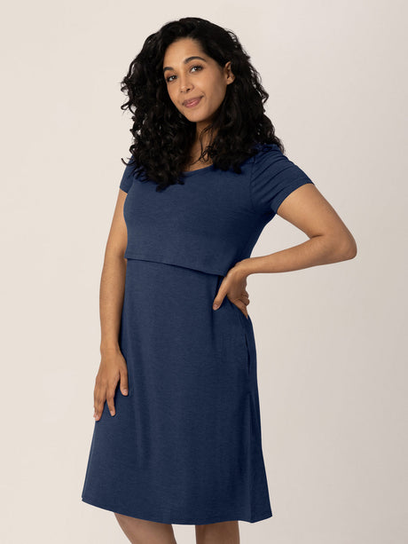 Eleanora Bamboo Maternity & Nursing Lounge Dress | Navy Heather - HoneyBug 