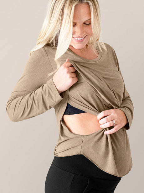 Bamboo Nursing & Maternity Long Sleeve T-shirt | Wheat - HoneyBug 