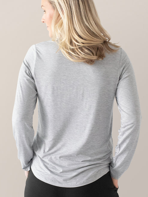 Bamboo Nursing & Maternity Long Sleeve T-shirt | Grey Heather - HoneyBug 