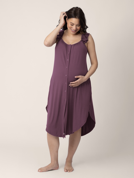Ruffle Strap Labor & Delivery Gown | Burgundy Plum - HoneyBug 