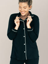 Clea Bamboo Classic Long Sleeve Pajama Set | Black - HoneyBug 