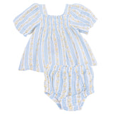 Odalys Floral Stripe - Puff Sleeve Dress with Bloomer