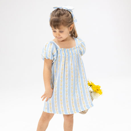Odalys Floral Stripe - Puff Sleeve Dress with Bloomer