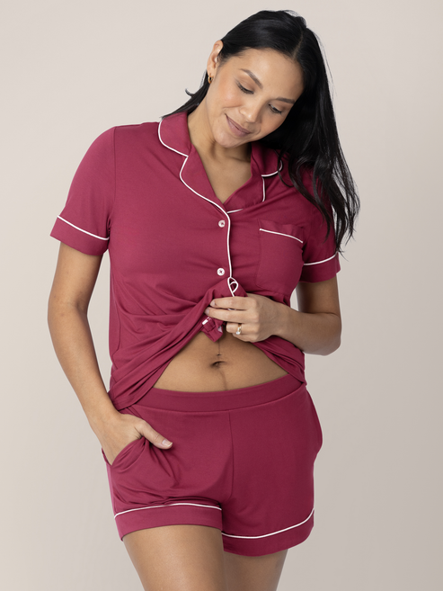 Clea Bamboo Classic Short Sleeve Pajama Set | Deep Berry - HoneyBug 