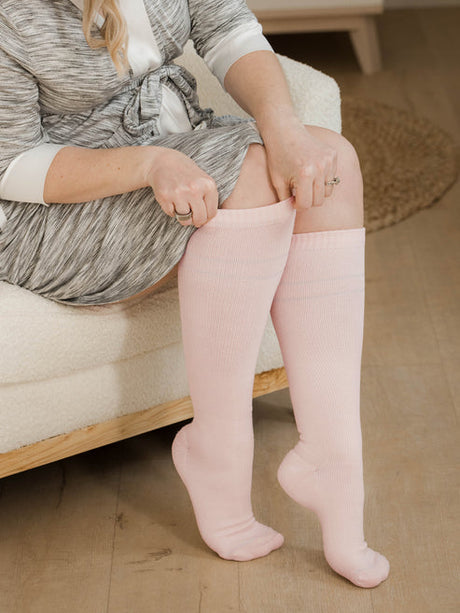 Premium Maternity Compression Socks (2-Pack) | Soft Pink & Grey Heather - HoneyBug 