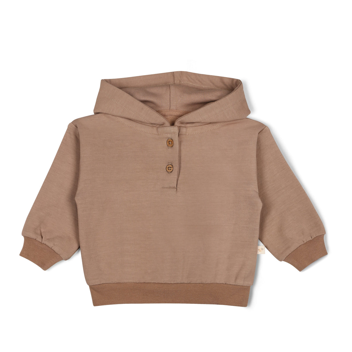 Organic Fleece Henley Hoodie - Taupe - HoneyBug 