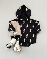 Hooded Bubble Romper  |  Black Bolts - HoneyBug 
