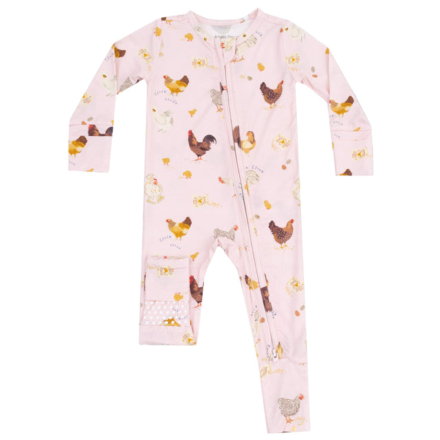 2 Way Ruffle Zipper Footie - Collector Chickens - Pink - HoneyBug 