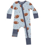 2 Way Zipper Romper - Footballs Blue