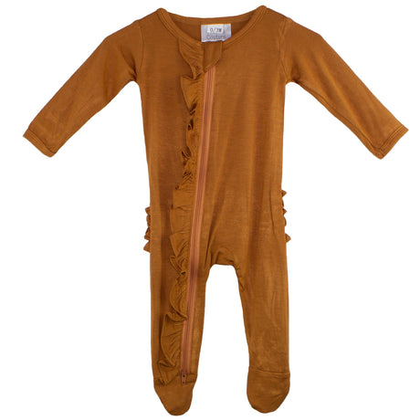 Ruffle 2 Way Zip Romper - Cognac - HoneyBug 