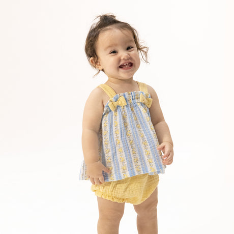 Odalys Floral Stripe - Top with Bows and Ruffle Leg Bloomer