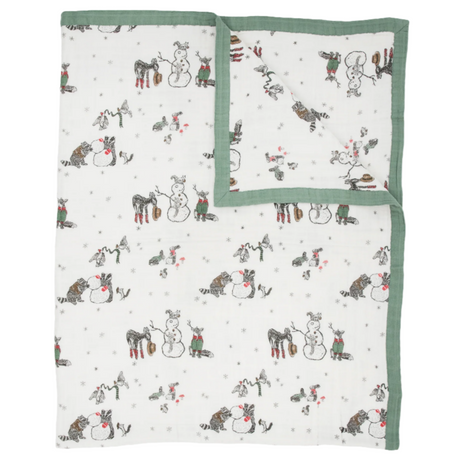 Cotton Muslin Quilted Throw - Snow Day - HoneyBug 