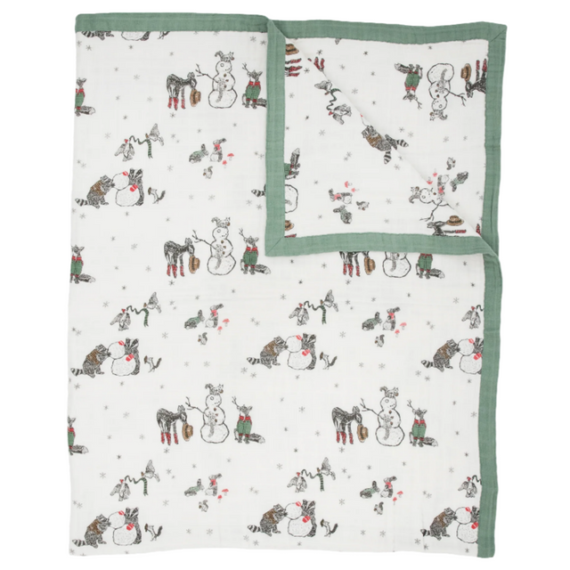 Cotton Muslin Quilted Throw - Snow Day - HoneyBug 