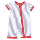 Baseball Stripe - Shortie 2 Way Zipper Romper