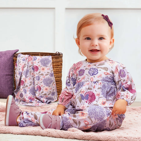 Floral Empire Baby Girl Romper – Bamboo Vintage Bloom Ruffle - HoneyBug 