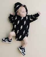 Hooded Bubble Romper  |  Black Bolts - HoneyBug 