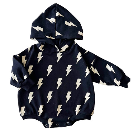 Hooded Bubble Romper  |  Black Bolts - HoneyBug 