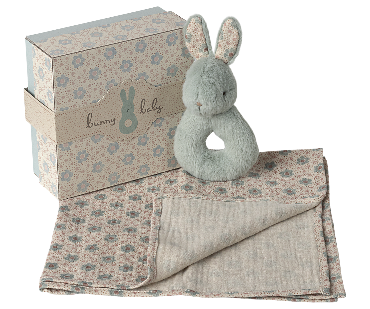 Rabbit Rattle Set - Mint - HoneyBug 