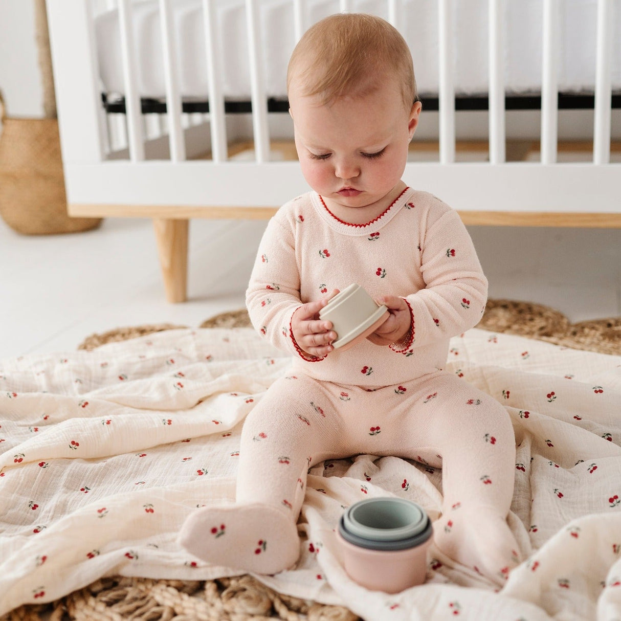 Cotton Muslin Swaddle Blanket - Red Cherry