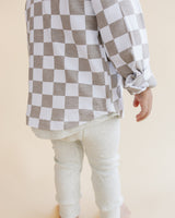 Cotton Shacket | Smiley Checkered Latte - HoneyBug 